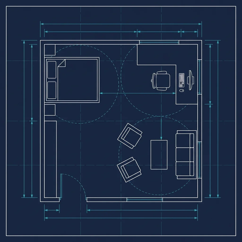 ROOM - Edward Hall and Jan Gehl showed that <strong>behavior is measurable</strong>. We model the room as a dynamic field: light, airflow, privacy, and the probability of encounter. Space shapes behavior; we design not just walls but the conditions for interaction, focus, and rest.