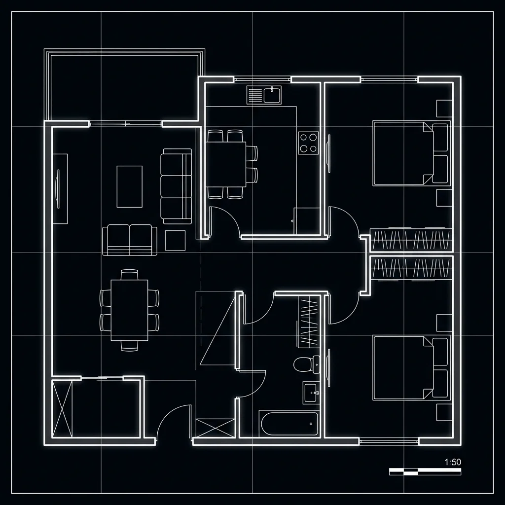 APARTMENT - The apartment is the <strong>social atom</strong> of the city: privacy vs community, efficiency vs dignity. From Robin Evans to Habraken, we read the plan as a political diagram. Fraktal generates and evaluates unit topologies for flexibility, daylight depth, and threshold quality.